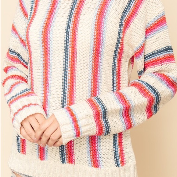 NWOT round neck pullover striped sweater - Picture 2 of 5